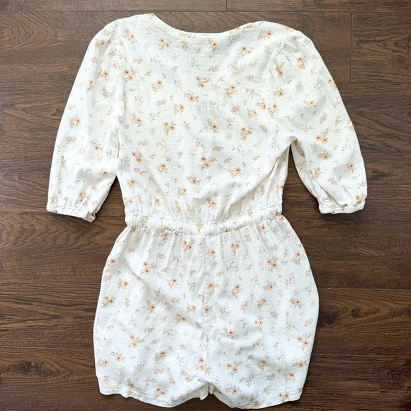 Mary Lawless Lee x Splendid Linen Floral Zip Romper Ivory 1/2 Sleeve Stretch XL - Picture 2 of 6